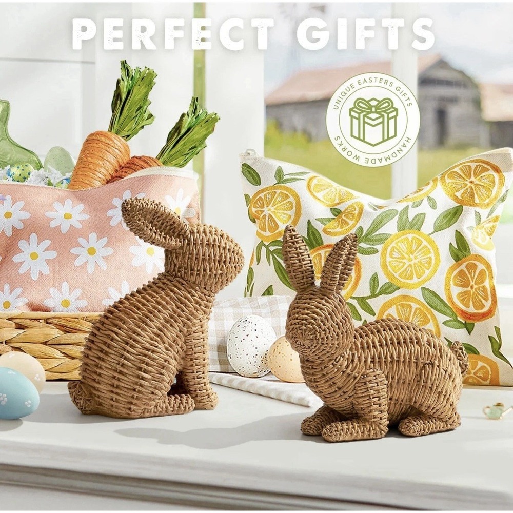 2pcs Easter Bunny Decor Set-Resign Bunny Figurines,Spring farmhouse‎ tabletop
